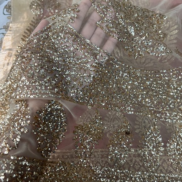 Shimmering Red and Cream Party Wear Half and Half Saree - Picture 9 of 11